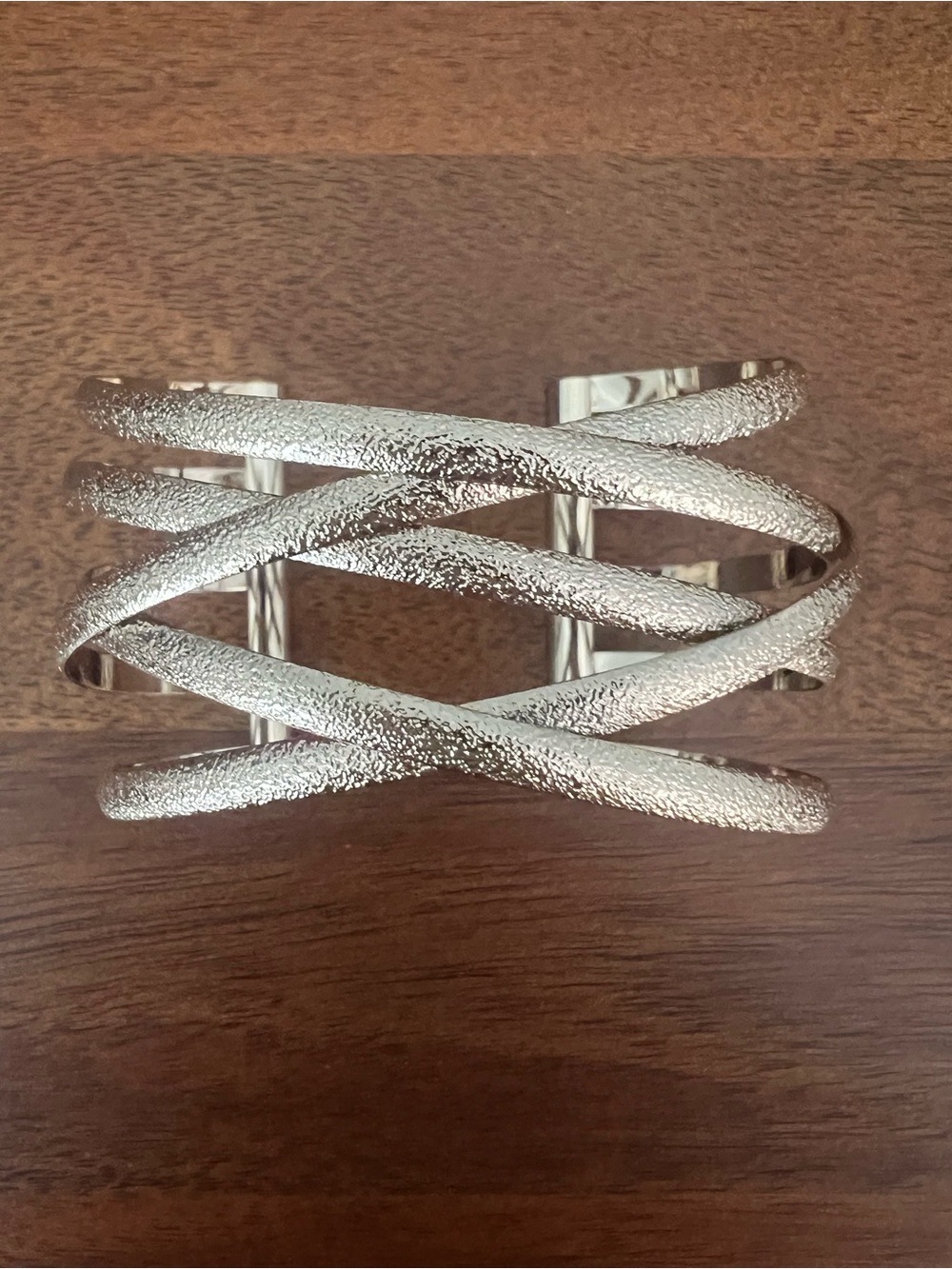Gold Tone Textured Crossover Statement Cuff Bracelet